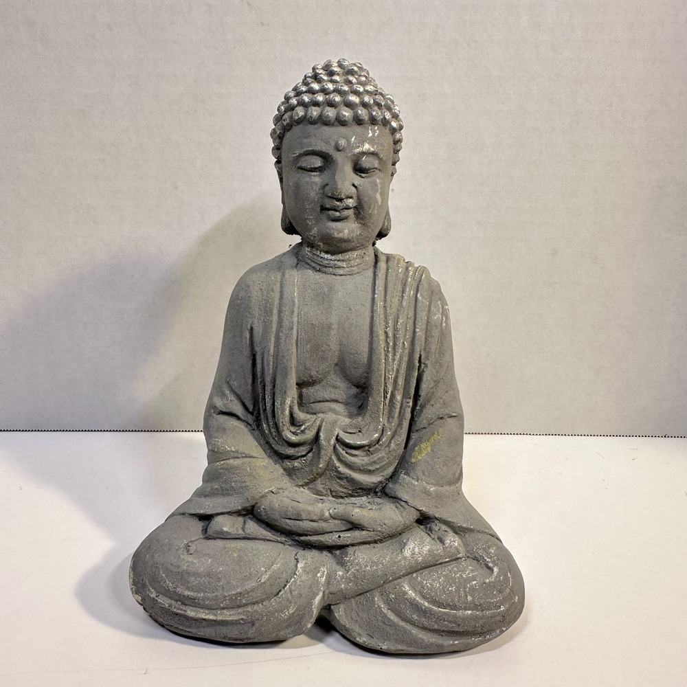 Gray Seated Meditating Buddha Statue Stone Look Zen Home Garden Decor